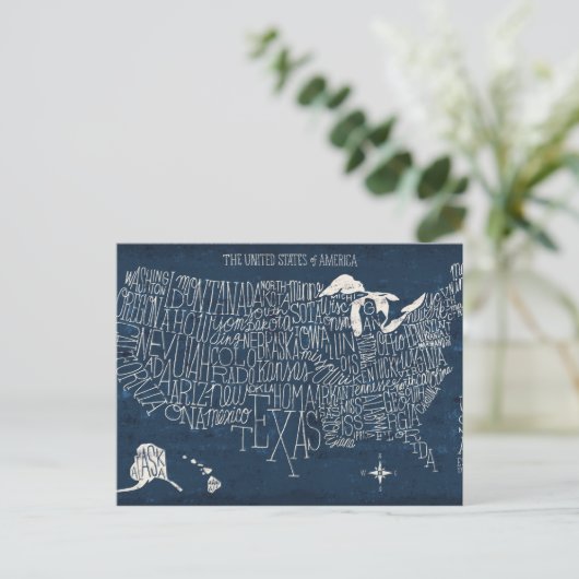 Handtekening Lettertered Blue USA Map Briefkaart (Staand voorkant)