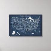 Handtekening Lettertered Blue USA Map Canvas Afdruk (Voorkant)
