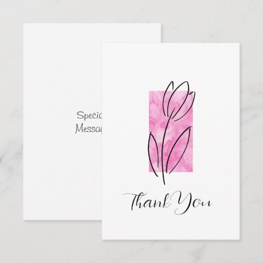 Handtekening Lineaire Tulp, roze Waterverf Abstrac Bedankkaart (Voorkant / Achterkant)