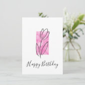 Handtekening Lineaire Tulp, roze Waterverf Abstrac Kaart (Staand voorkant)