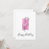 Handtekening Lineaire Tulp, roze Waterverf Abstrac Kaart (Voorkant / Achterkant in situ)