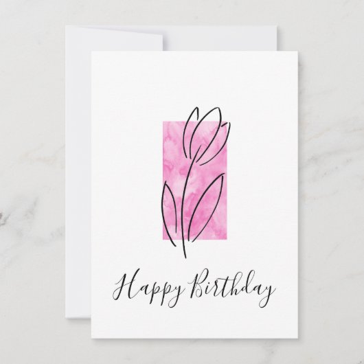 Handtekening Lineaire Tulp, roze Waterverf Abstrac Kaart (Voorkant)