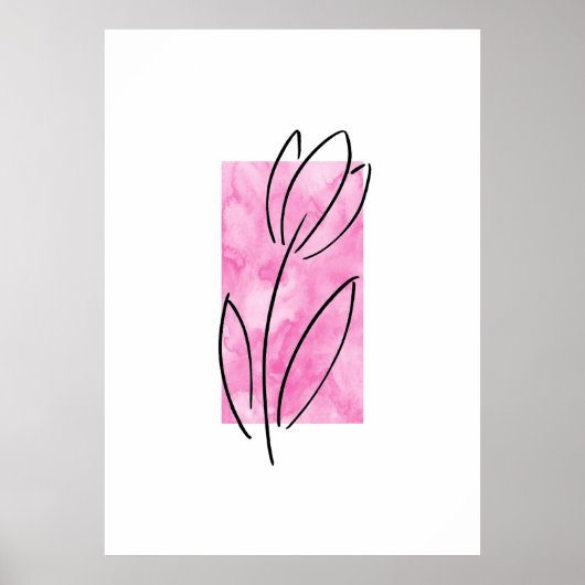 Handtekening Lineaire Tulp, roze Waterverf Abstrac Poster (Voorkant)