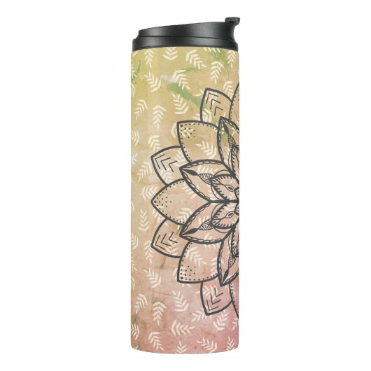 Handtekening Mandala-ventilator op bladeren Thermosbeker (Gedraaid links)