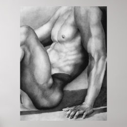 Handtekening mannetje-nude kunststeenkool poster