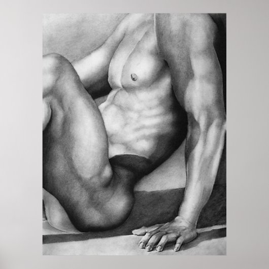Handtekening mannetje-nude kunststeenkool poster (Voorkant)