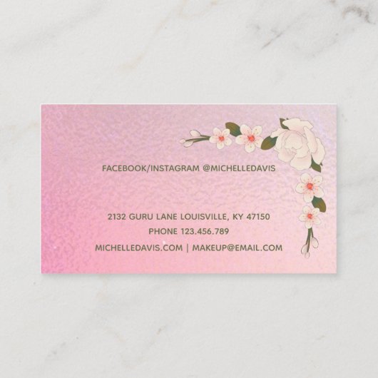 Handtekening Manuscript roze en groene florale zak Visitekaartje (Achterkant)