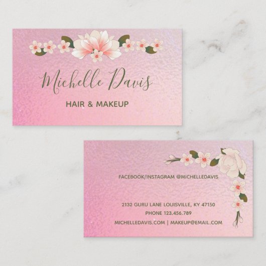 Handtekening Manuscript roze en groene florale zak Visitekaartje (Voorkant / Achterkant)