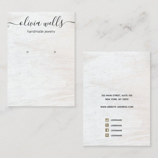 Handtekening Manuscript White Wood Earring Display Visitekaartje (Voorkant / Achterkant)