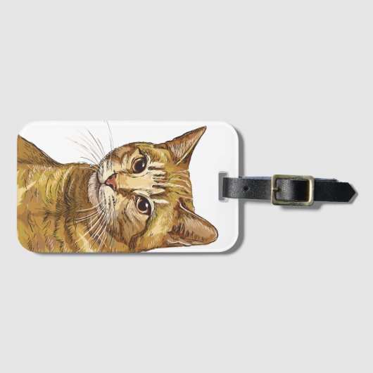 Handtekening met grappig rood tafeltje, kattenkat bagagelabel (Voorkant (horizontaal))