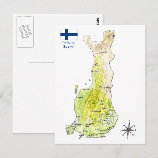 Handtekening met kleurenkaart van het Finse Briefk Briefkaart (Voorkant / Achterkant)