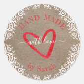 Handtekening met kraftpapier gemaakt met liefde ronde sticker (Voorkant)