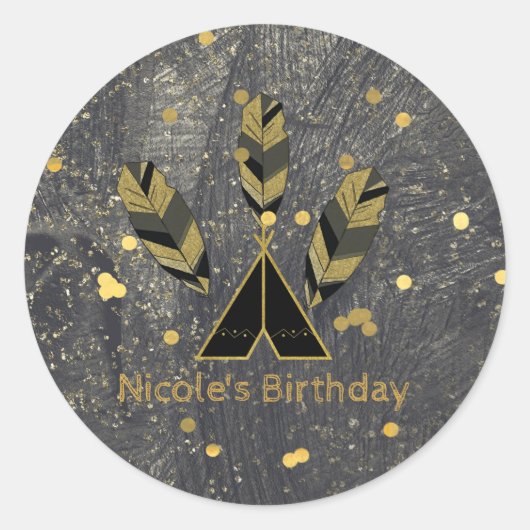 Handtekening met ventilator en Tepee Gold Black Bo Ronde Sticker (Voorkant)