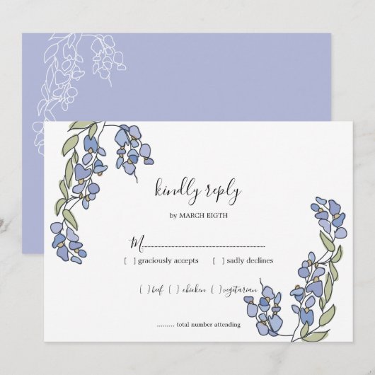 Handtekening met Wisteria Floral Wedding RSVP-kaar Kaart (Voorkant / Achterkant)