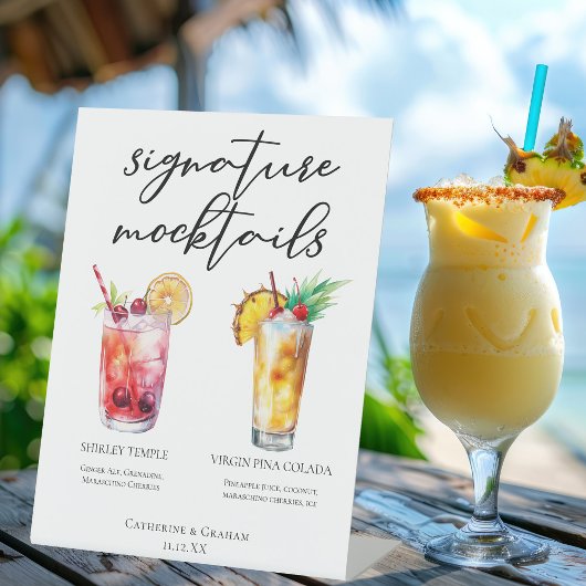 Handtekening Mocktails Shirley Temple Piña Colada Reclamebord Met Voetstuk