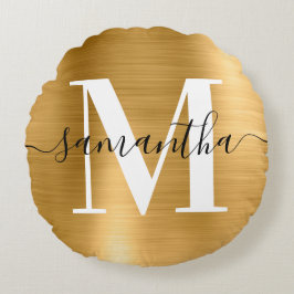 Handtekening Modern Monogram Gold Foto Rond Kussen