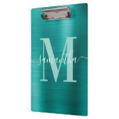 Handtekening Monogram Aqua Teal Glans Folie Klembord (Links)