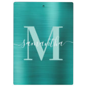 Handtekening Monogram Aqua Teal Glans Folie Klembord (Achterkant)