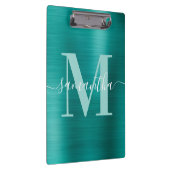 Handtekening Monogram Aqua Teal Glans Folie Klembord (Rechts)