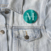 Handtekening Monogram Aqua Teal Glans Folie Ronde Button 5,7 Cm (In situ)