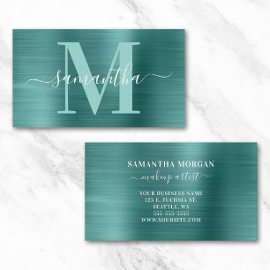 Handtekening Monogram Aqua Teal Glans Folie Visitekaartje