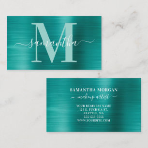 Handtekening Monogram Aqua Teal Glans Folie Visitekaartje