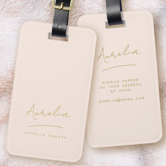 Handtekening Monogram Blush Roze Goud Modern Vrouw Bagagelabel