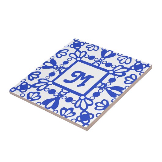 Handtekening   monogram - Delft Blue-Initiaal Tegeltje (Zijkant)