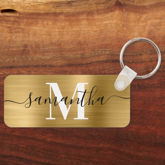 Handtekening Monogram Gold Foil Foto Thin Rectangl Sleutelhanger (Voorkant)