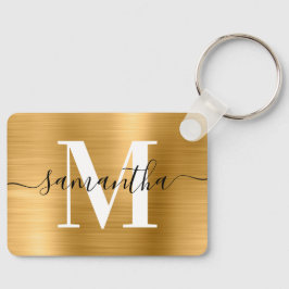 Handtekening Monogram Gold Foil Fotorechthoek Sleutelhanger