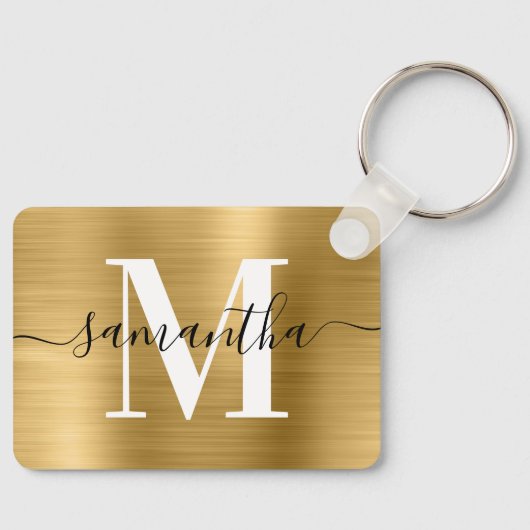 Handtekening Monogram Gold Foil Fotorechthoek Sleutelhanger (Voorkant)