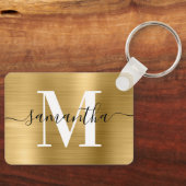 Handtekening Monogram Gold Foil Fotorechthoek Sleutelhanger (Voorkant)