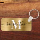 Handtekening Monogram Gold Foil Thin Rectangle Sleutelhanger (Voorkant)
