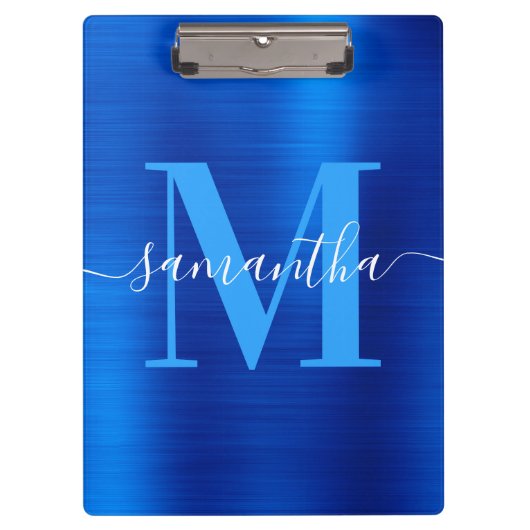 Handtekening Monogram Koninklijk Blauw Folie Klembord (Voorkant)