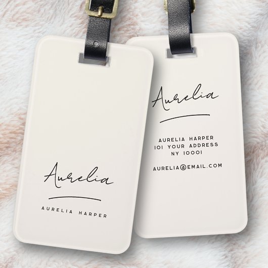 Handtekening Monogram Minimal Ivory Elegant Vrouwe Bagagelabel