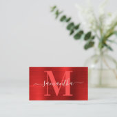 Handtekening Monogram Rode Glans Folie Visitekaartje (Staand voorkant)