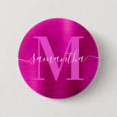 Handtekening Monogram Roze Glans Folie Ronde Button 5,7 Cm (Voorkant)