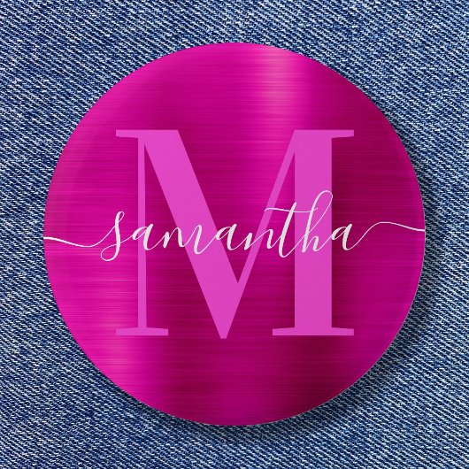 Handtekening Monogram Roze Glans Folie Ronde Button 5,7 Cm