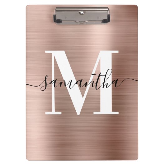 Handtekening Monogram Roze Goud Glans Folie Klembord (Voorkant)