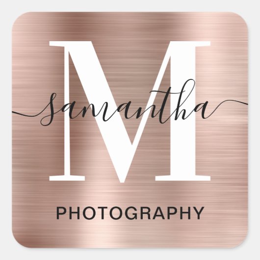 Handtekening Monogram Roze Goud Glans Vierkante Sticker (Voorkant)