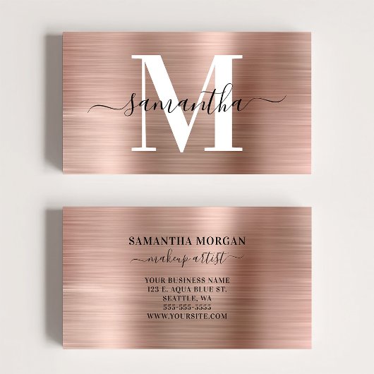 Handtekening Monogram Roze Goud Glans Visitekaartje