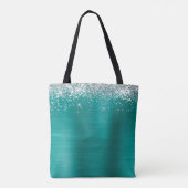 Handtekening Monogram Silver Glitter Aqua Blauwgro Tote Bag (Achterkant)