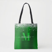 Handtekening Monogram Silver Glitter Green Folie Tote Bag (Voorkant)