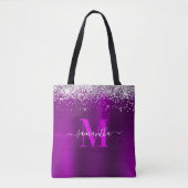 Handtekening Monogram Silver Glitter Magenta Paars Tote Bag (Voorkant)
