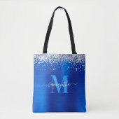 Handtekening Monogram Silver Glitter Royal Blue Fo Tote Bag (Voorkant)