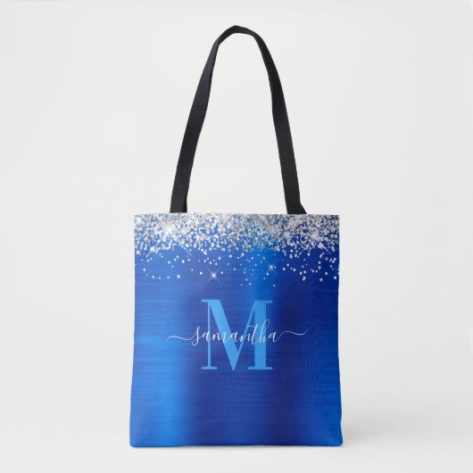 Handtekening Monogram Silver Glitter Royal Blue Fo Tote Bag (Voorkant)