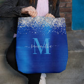 Handtekening Monogram Silver Glitter Royal Blue Fo Tote Bag
