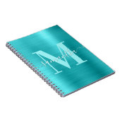 Handtekening Monogram Turquoise Blauwe Folie Notitieboek (Rechterzijde)