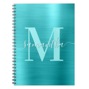Handtekening Monogram Turquoise Blauwe Folie  Notitieboek