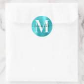 Handtekening Monogram Turquoise Blauwe Glans Ronde Sticker (Tas)